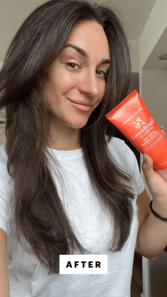 Wohlner after applying the Bumble and Bumble Hairdresser's Invisible Oil Long Last Styling Cream and heat styling